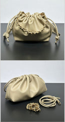 Soft Lambskin Leather Drawstring Cloud Bag | Chain & Knot Shoulder, Crossbody & Handbag for Women