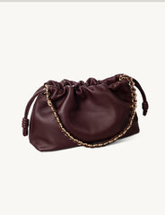 Soft Lambskin Leather Drawstring Cloud Bag | Chain & Knot Shoulder, Crossbody & Handbag for Women