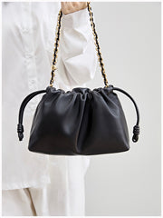 Soft Lambskin Leather Drawstring Cloud Bag | Chain & Knot Shoulder, Crossbody & Handbag for Women