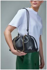 Soft Lambskin Leather Drawstring Cloud Bag | Chain & Knot Shoulder, Crossbody & Handbag for Women