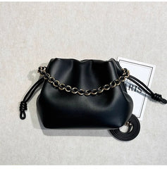 Soft Lambskin Leather Drawstring Cloud Bag | Chain & Knot Shoulder, Crossbody & Handbag for Women