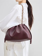 Soft Lambskin Leather Drawstring Cloud Bag | Chain & Knot Shoulder, Crossbody & Handbag for Women