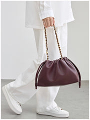 Soft Lambskin Leather Drawstring Cloud Bag | Chain & Knot Shoulder, Crossbody & Handbag for Women