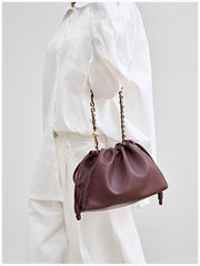 Soft Lambskin Leather Drawstring Cloud Bag | Chain & Knot Shoulder, Crossbody & Handbag for Women