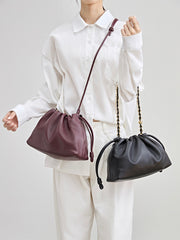 Soft Lambskin Leather Drawstring Cloud Bag | Chain & Knot Shoulder, Crossbody & Handbag for Women