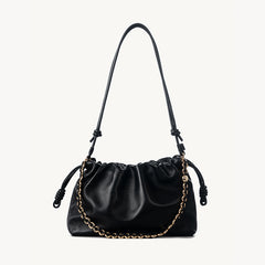 Soft Lambskin Leather Drawstring Cloud Bag | Chain & Knot Shoulder, Crossbody & Handbag for Women