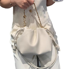 Soft Lambskin Leather Drawstring Cloud Bag | Chain & Knot Shoulder, Crossbody & Handbag for Women