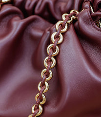 Soft Lambskin Leather Drawstring Cloud Bag | Chain & Knot Shoulder, Crossbody & Handbag for Women