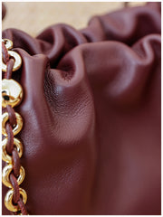 Soft Lambskin Leather Drawstring Cloud Bag | Chain & Knot Shoulder, Crossbody & Handbag for Women