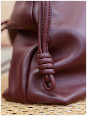 Soft Lambskin Leather Drawstring Cloud Bag | Chain & Knot Shoulder, Crossbody & Handbag for Women