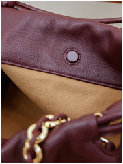 Soft Lambskin Leather Drawstring Cloud Bag | Chain & Knot Shoulder, Crossbody & Handbag for Women