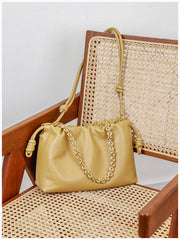 Soft Lambskin Leather Drawstring Cloud Bag | Chain & Knot Shoulder, Crossbody & Handbag for Women