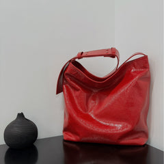 Soft Oil Wax Bucket Shoulder Bag | Minimalist Leather Large Tote Bag With Wide Strap