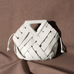 Triangle Magnetic Closure Handcrafted Woven Leather Basket Bag, Leather Woven Shoulder Bag, Crossbody Bag