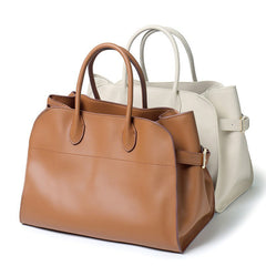 Versatile Genuine Leather Tote Bag - Women's Boston Shoulder Bag for Everyday Commute, Luxury Designer Bag