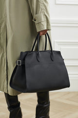 Versatile Genuine Leather Tote Bag - Women's Boston Shoulder Bag for Everyday Commute, Luxury Designer Bag