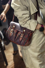 Versatile and Stylish Handcrafted Plaid Wool and Full Grain Leather Crossbody Bag