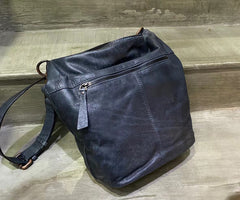 Vintage Full Grain Leather Hobo Shoulder Bag ｜ Handcrafted Cowhide Leather Bucket Bag