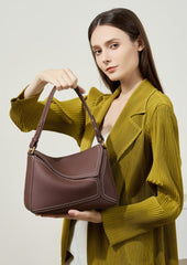 Women's Geometric Pebbled Leather Shoulder Bag | Timeless Leather Crossbody Bag