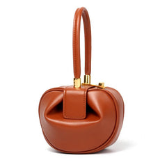Genuine Leather Designer Round Handbag, Fashion Dumpling Pouch, Lady Elegant Lock Leather Bag, Leather Doctor Bag, Christmas Gift For Her - Alexel Crafts