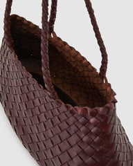 Italy Leather Woven Bag Hobo Trapezoidal Shoulder Bag (Long Handle) | New Style Summer Beach Bag Full Grain Leather Triple Jump Bamboo HandBag, Handcrafted Basket Bag - Alexel Crafts