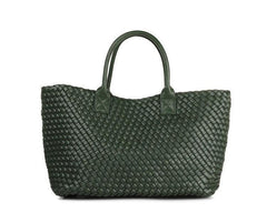 Large Handwoven Vegan Leather Tote/Weekend Bag in Onyx I Trendy Boutique Style ! Handmade Gift for Her - Alexel Crafts