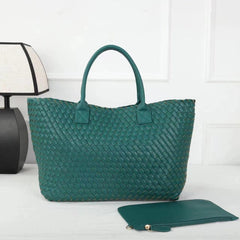 Large Handwoven Vegan Leather Tote/Weekend Bag in Onyx I Trendy Boutique Style ! Handmade Gift for Her - Alexel Crafts