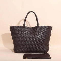 Large Handwoven Vegan Leather Tote/Weekend Bag in Onyx I Trendy Boutique Style ! Handmade Gift for Her - Alexel Crafts