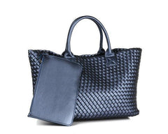 Large Handwoven Vegan Leather Tote/Weekend Bag in Onyx I Trendy Boutique Style ! Handmade Gift for Her - Alexel Crafts