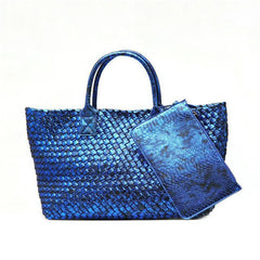 Large Handwoven Vegan Leather Tote/Weekend Bag in Onyx I Trendy Boutique Style ! Handmade Gift for Her