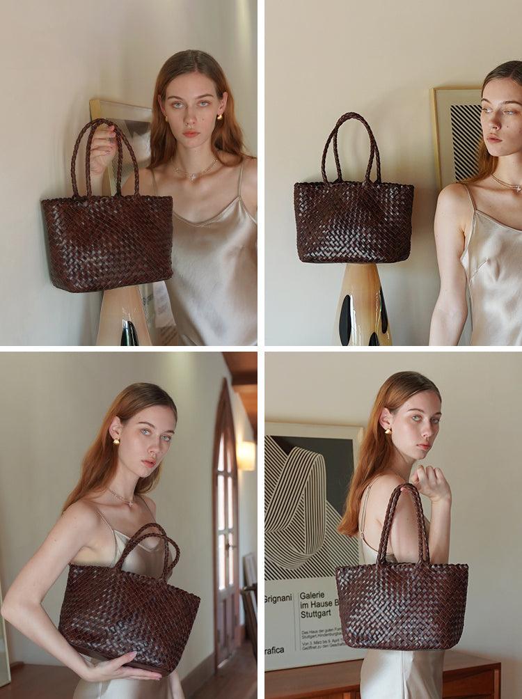 Woven leather bag, handmade full grain leather bag, Minimalist women's Bag, Handbag, Soft Leather Tote, Daily Bag, Gift for Her - Alexel Crafts