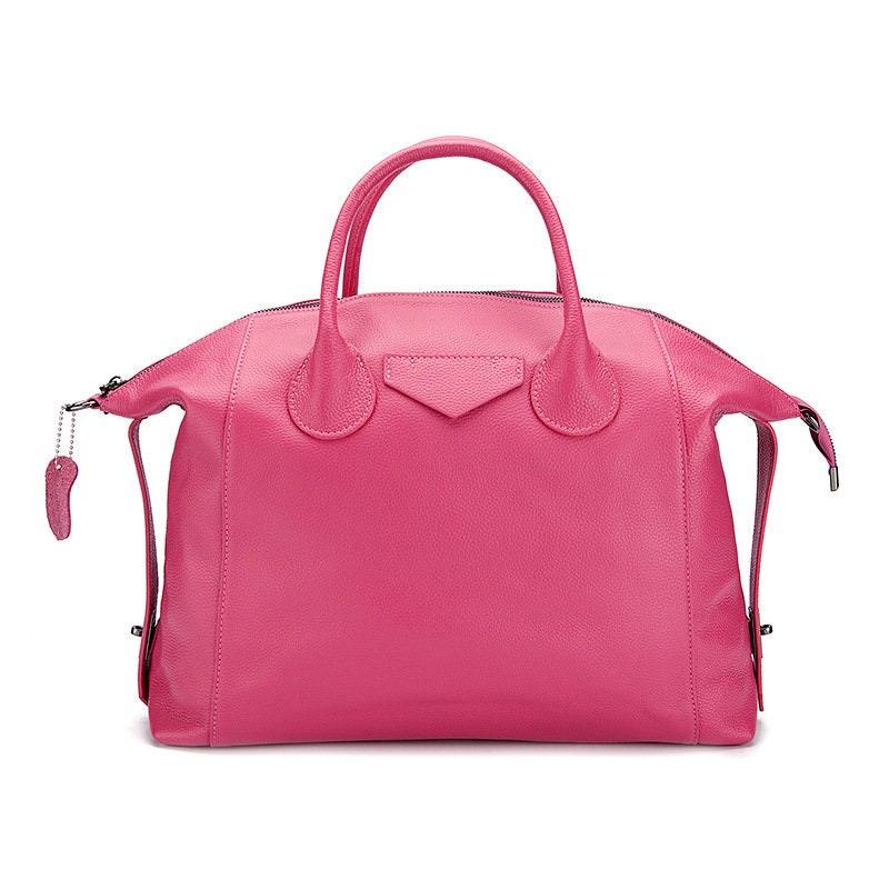 Extra Large Grain Leather Tote Bag/Shoulder Bag, Cowhide Leather Boston Bag, Shopping leather bag, Fashion Bag Black, Pink, Gifts