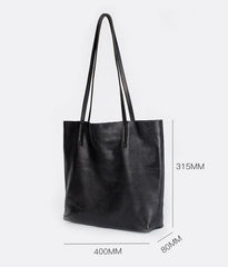 Full Grain Leather Large Everyday Simple Tote Bag Personalised gifts, Black - Alexel Crafts