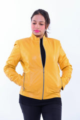 Handmade Women genuine leather biker jacket slim fit yellow | Made in Morocco