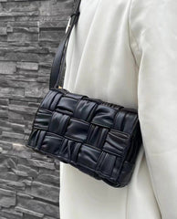 Italy Lambskin Leather Quilted Elegant Shoulder Bag, Wrinkle Leather Handwoven Bag, Trendy Boutique Designer Bag, Classic Style Leather Bag
