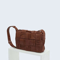 Italy Lambskin Leather Quilted Elegant Shoulder Bag, Wrinkle Leather Handwoven Bag, Trendy Boutique Designer Bag, Classic Style Leather Bag, Light Brown