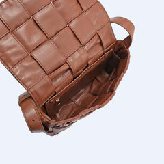 Italy Lambskin Leather Quilted Elegant Shoulder Bag, Wrinkle Leather Handwoven Bag, Trendy Boutique Designer Bag, Classic Style Leather Bag