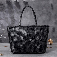 Large Genuine Leather Tote Bag, Woven Leather Handbag | Handwoven Triple Jump Bamboo Style Ladies Hobo Beach Bag, Weekend Shopping Bag