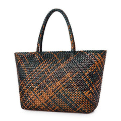 Large Genuine Leather Tote Bag, Woven Leather Handbag | Handwoven Triple Jump Bamboo Style Ladies Hobo Beach Bag, Weekend Shopping Bag