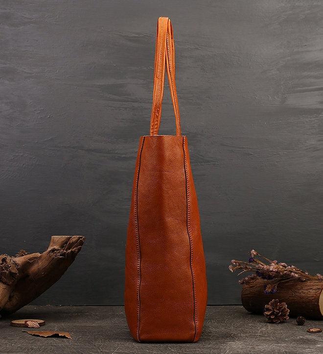 Minimalist Leather Tote Bag Casual Distressed Leather Bag Large Shopper Bag Leather Diaper Bag Slouchy Tote Shoulder Bag Birthday Gift