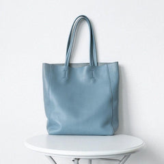 Minimalist Leather Tote Bag, Full Grain Leather Large Tote Bag, Classic Everyday Bag, Birthday gift for her, Light Blue