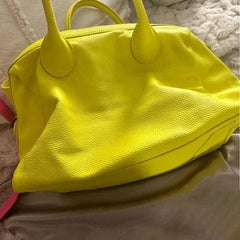 Neon Yellow Italy Grain Leather Boston Bag, Leather Shoulder Bag Yellow, Black, Lady Fashion Crossbody Bag, Minimalist Designer Bag