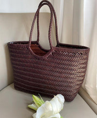 Woven Leather Tote Bag, Leather Hand Woven Triple Jump Bamboo Style Ladies HOBO Bag, Summer Holiday Bag, Handcrafted  Women Woven Bag