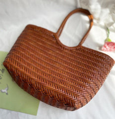 Woven Leather Tote Bag, Leather Hand Woven Triple Jump Bamboo Style Ladies HOBO Bag, Summer Holiday Bag, Handcrafted  Women Woven Bag